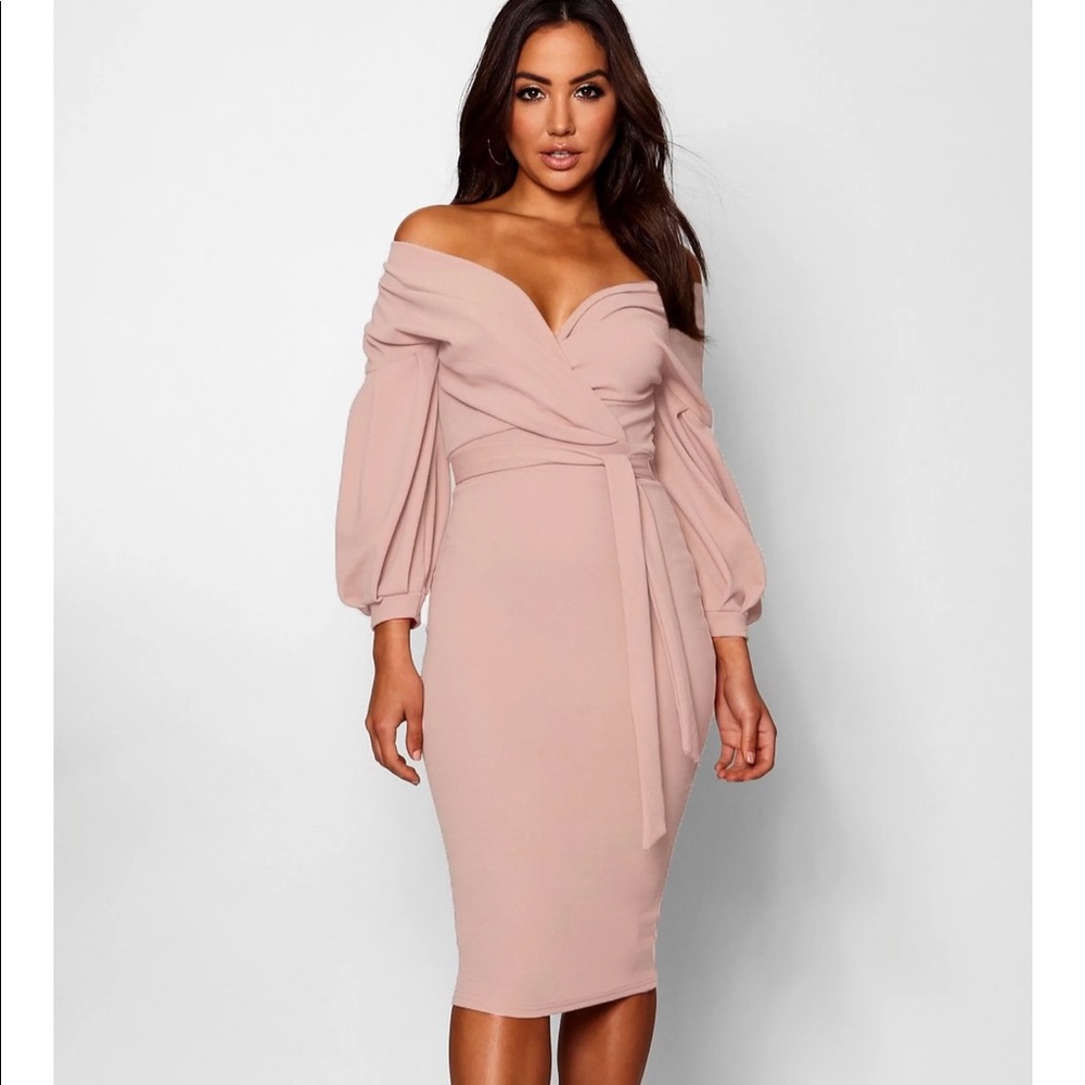 Boohoo Off the Shoulder Wrap Dress